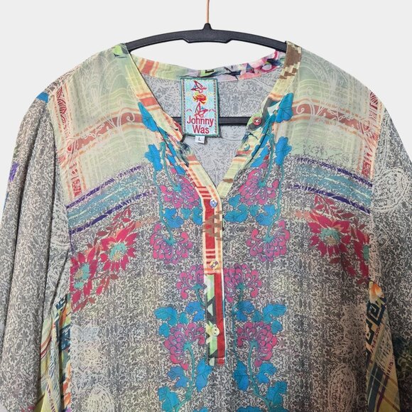 Johnny Was Long Sleeve Tunic Dress L Patchwork Artsy Eclectic Boho Festival - Picture 3 of 14